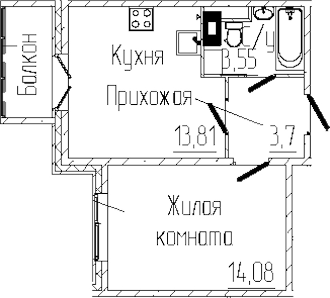 1-комнатная квартира 36.1 м², 4/6 эт., ЖК «SERTOLOVO PARK»